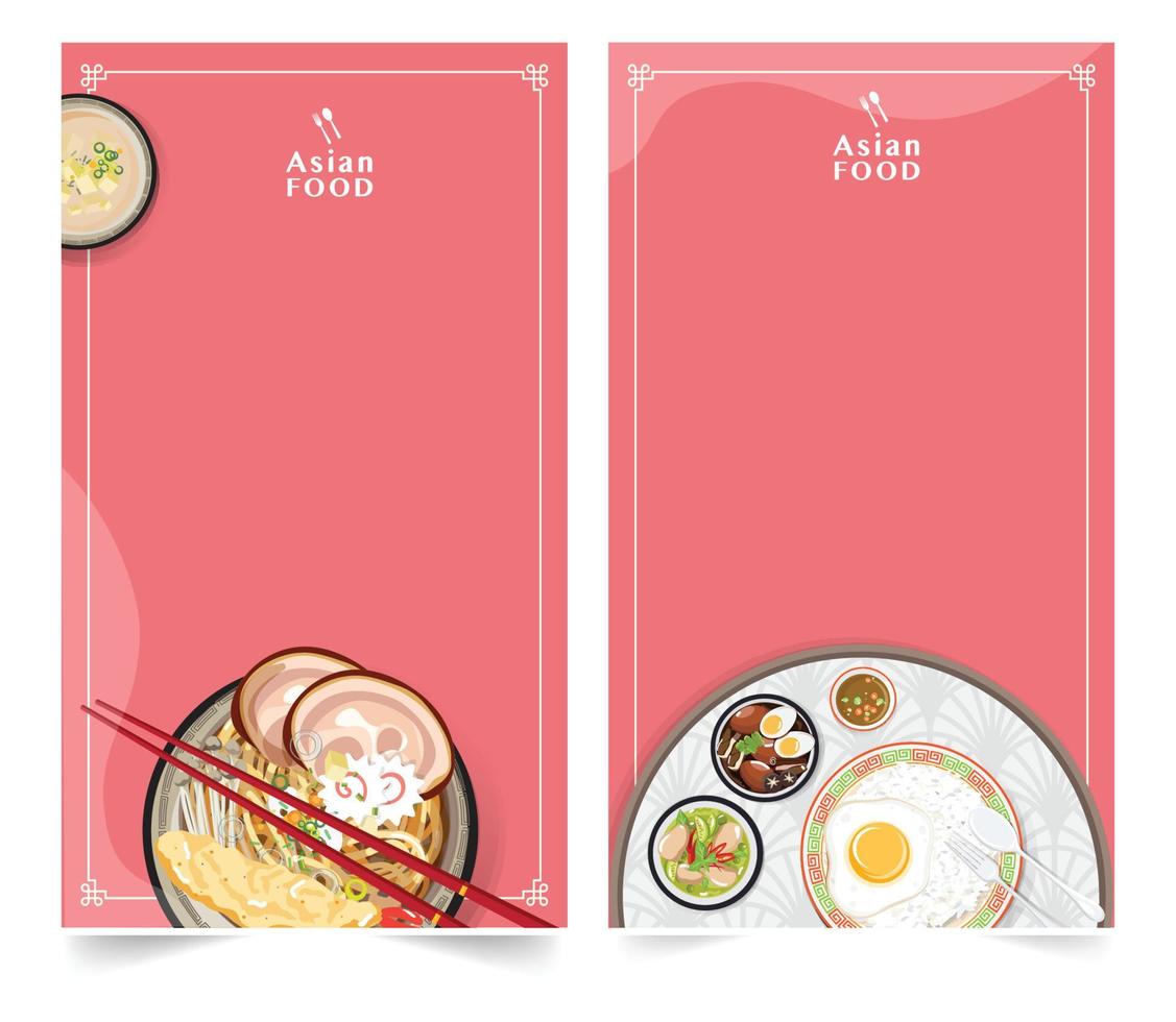 banner di design per i social network, design del modello di cibo asiatico per la pubblicità, illustrazione vettoriale