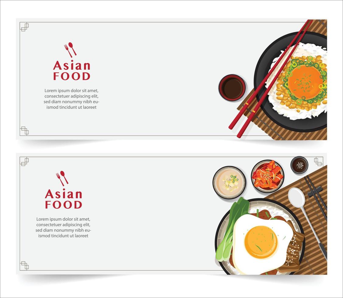 banner di design per i social network, design del modello di cibo asiatico per la pubblicità, illustrazione vettoriale