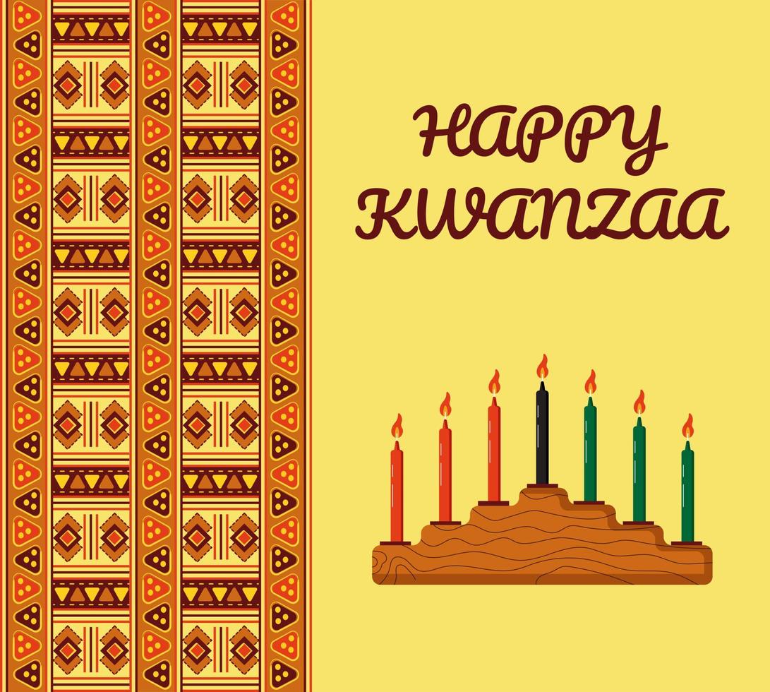 felice vettore di invito kwanzaa per web, carta, social media. happy kwanza festeggiato dal 26 dicembre al 1 gennaio. sette candele accese. sfondo ornamento africano.