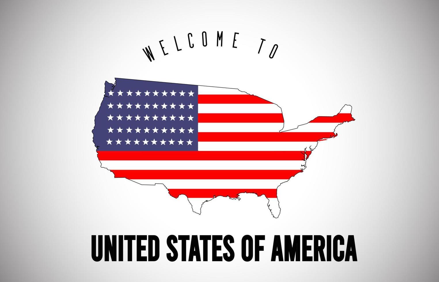 Stati Uniti d'America benvenuti nel testo e nella bandiera del paese all'interno del disegno vettoriale della mappa del confine del paese.