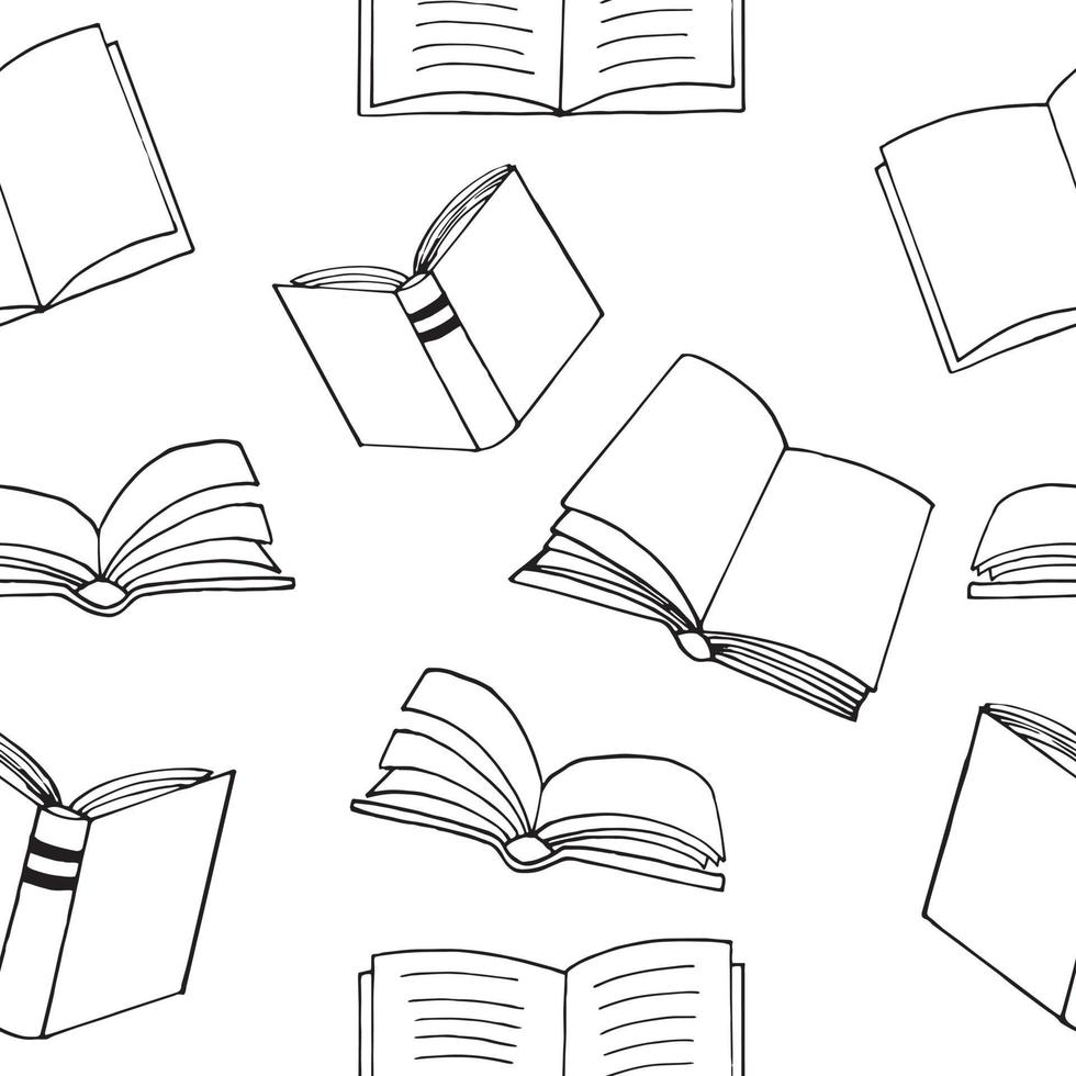 libri senza cuciture. stile doodle disegnato a mano. , minimalismo, monocromatico, schizzo. carta da parati, tessuto, carta da imballaggio sfondo lettura educazione libreria scienza vettore