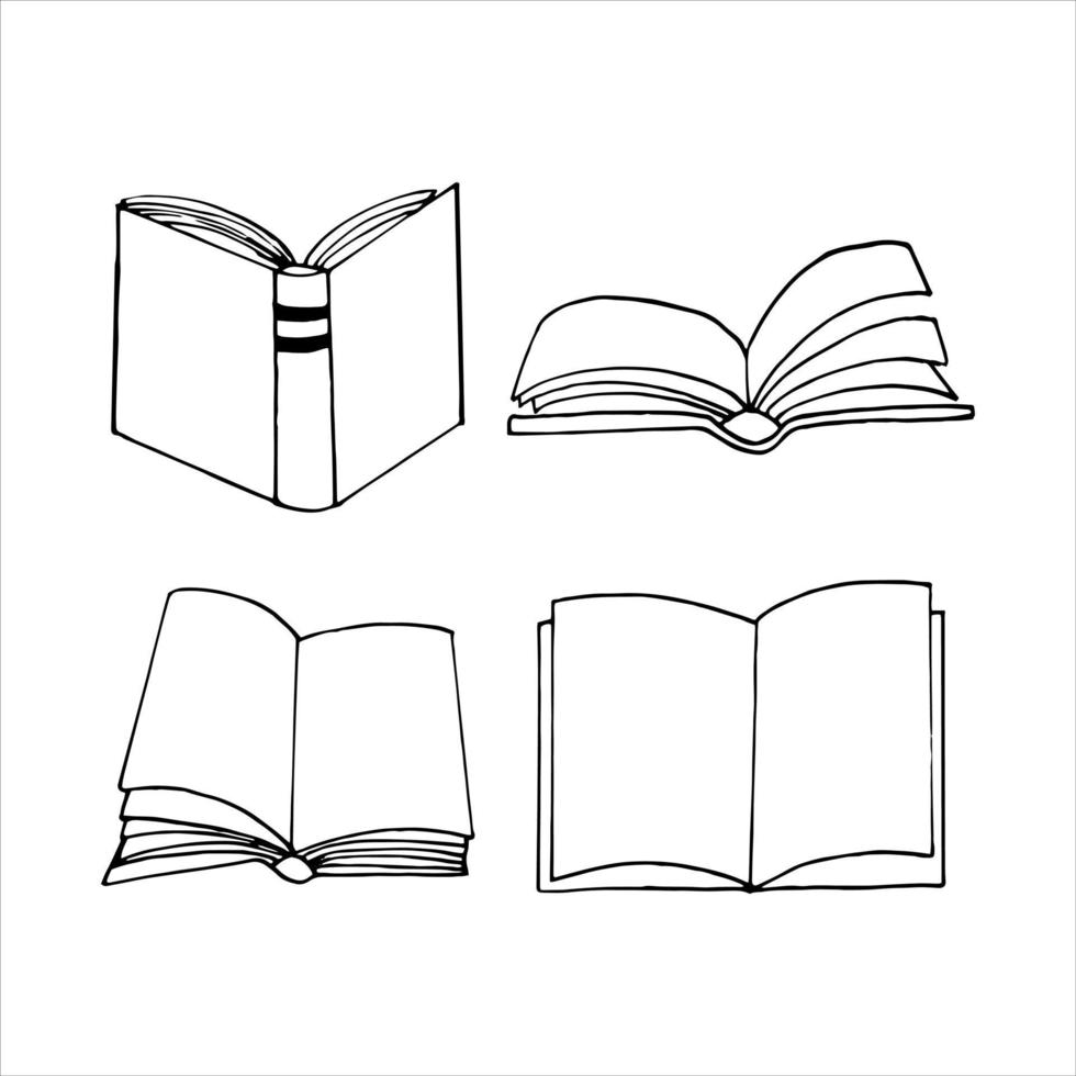 libri imposta icona. schizzo disegnato a mano in stile scarabocchio. , minimalismo, monocromo. biblioteca apprendimento lettura lettere vettore