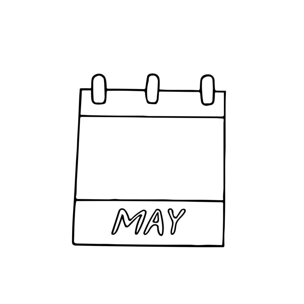 pagina del calendario del mese di maggio disegnata a mano in stile doodle. semplice nave scandinava. pianificazione, affari, data, giorno. singolo elemento per icona del design, adesivo vettore