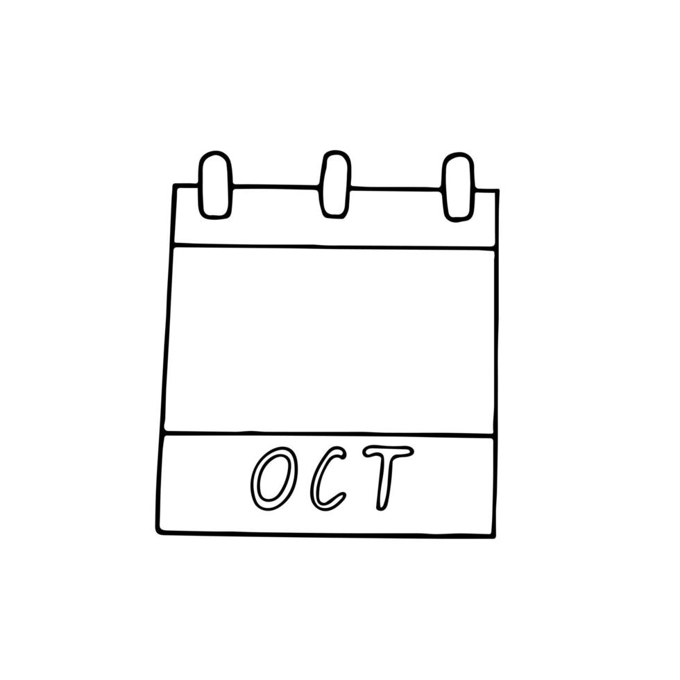 pagina del calendario del mese di ottobre disegnata a mano in stile doodle. semplice nave scandinava. pianificazione, affari, data, giorno. singolo elemento per icona del design, adesivo vettore