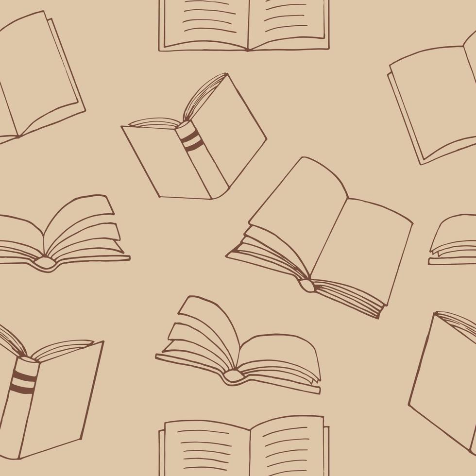 libri senza cuciture. stile doodle disegnato a mano. , minimalismo, schizzo. carta da parati, tessuto, carta da imballaggio sfondo lettura educazione libreria scienza vettore