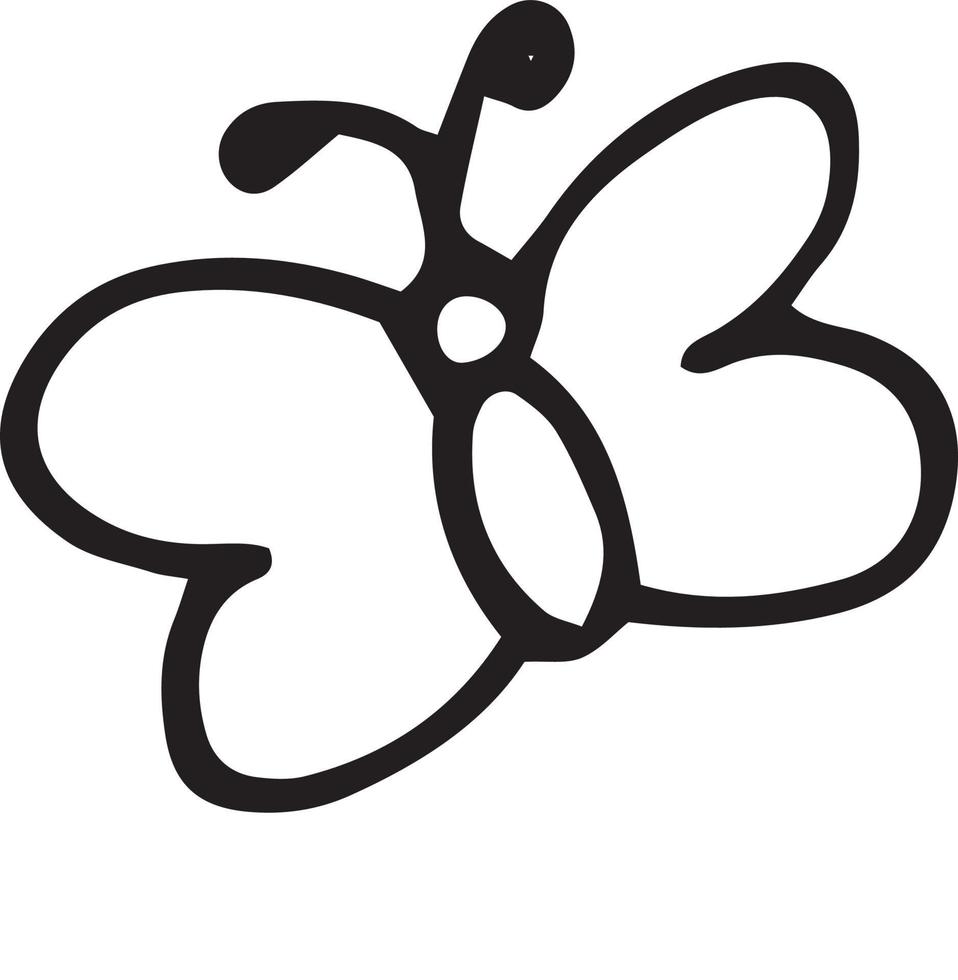 icona della farfalla. schizzo disegnato a mano in stile scarabocchio. , minimalismo, monocromo. insetto semplice ingenuo infantile vettore