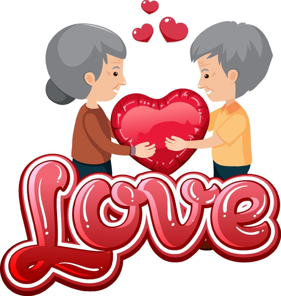 coppia di anziani che tiene in mano un palloncino a forma di cuore vettore