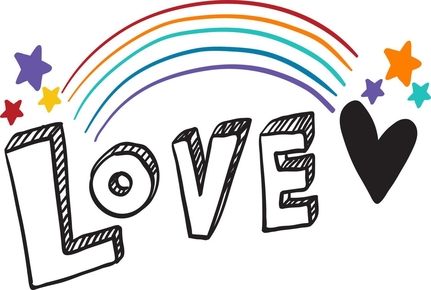 logo design disegnato a mano con amore e arcobaleno vettore