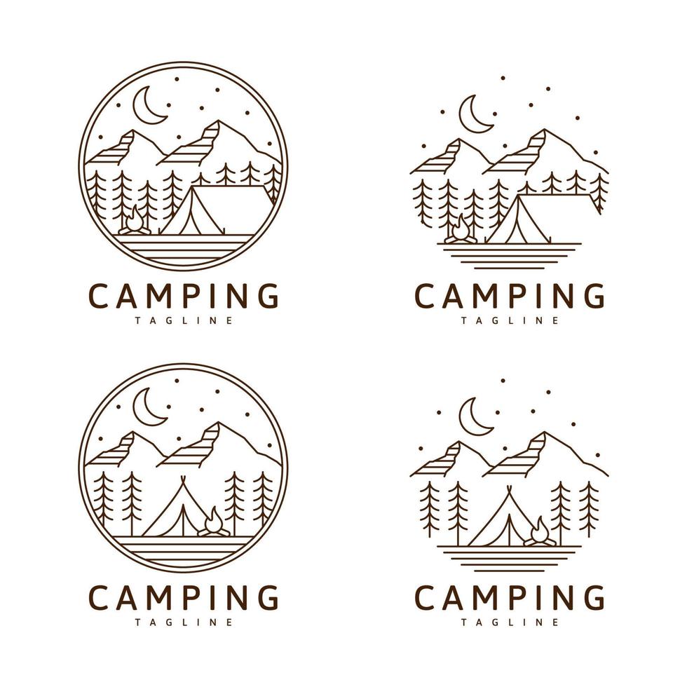 collezione camping logo o illustrazione monoline o line art style vettore