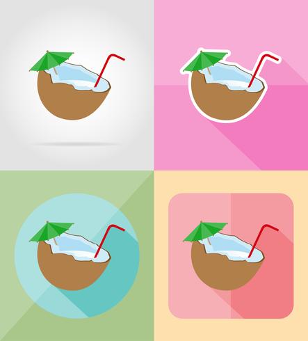 cocktail di icone piane di cocco illustrazione vettoriale