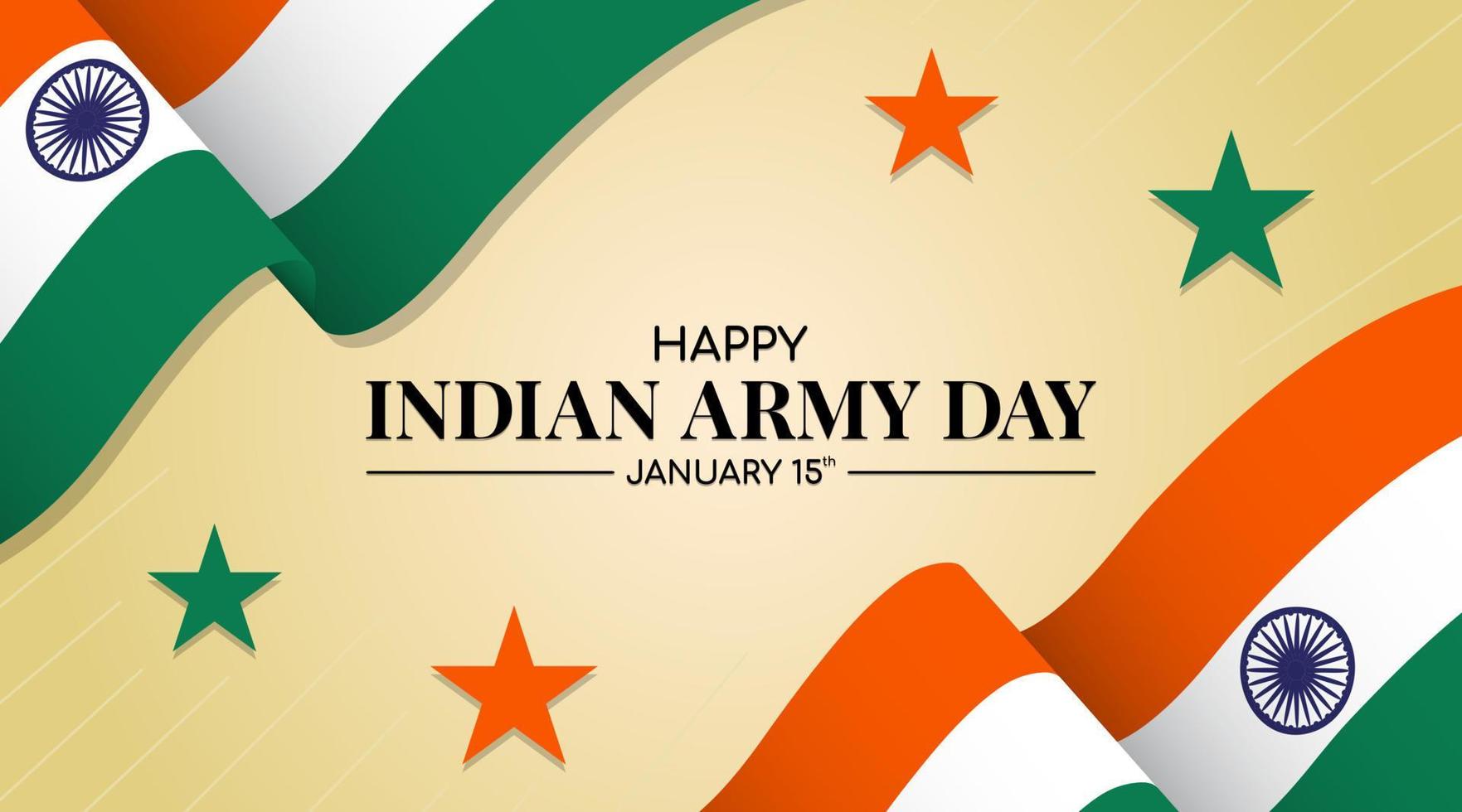 sfondo del giorno dell'esercito indiano con una bandiera sventolante e stelle vettore