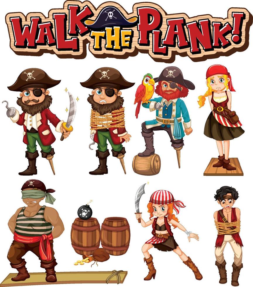 set di personaggi dei cartoni animati pirata vettore