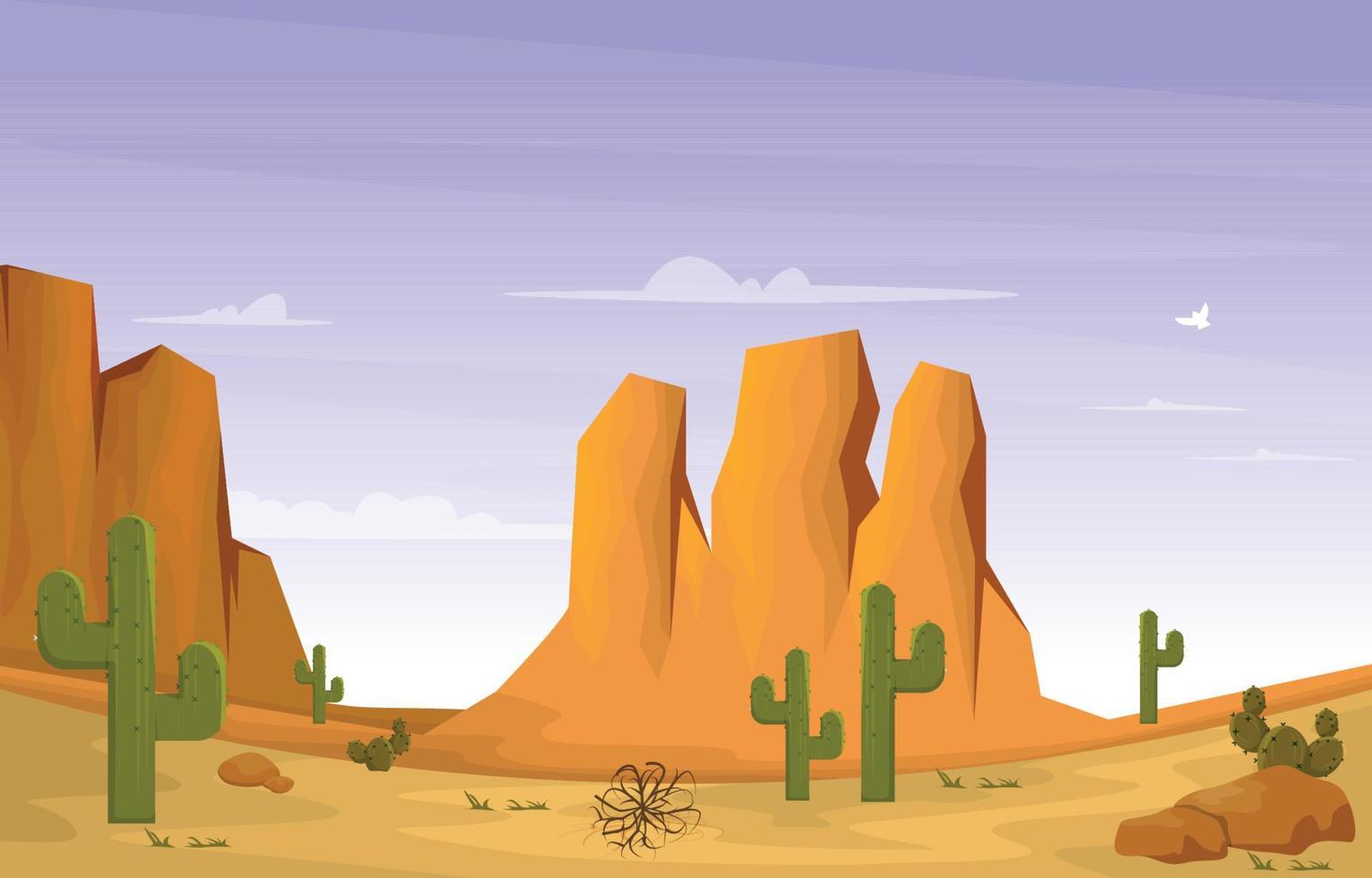 illustrazione piana di progettazione di vettore di viaggio del cactus del paese del deserto della scogliera rocciosa della montagna