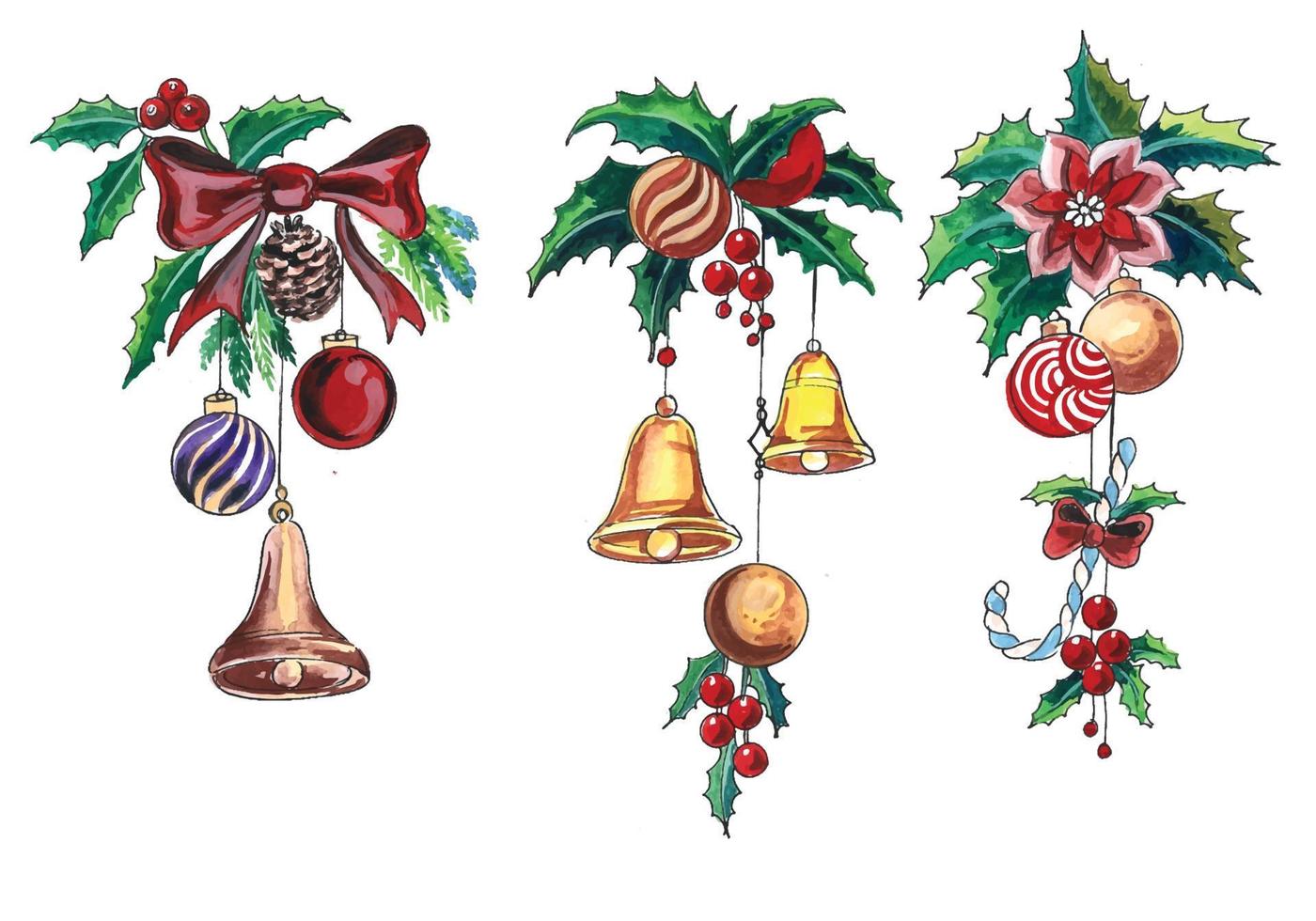 bellissime campane decorative natalizie artistiche impostano il design della carta vettore