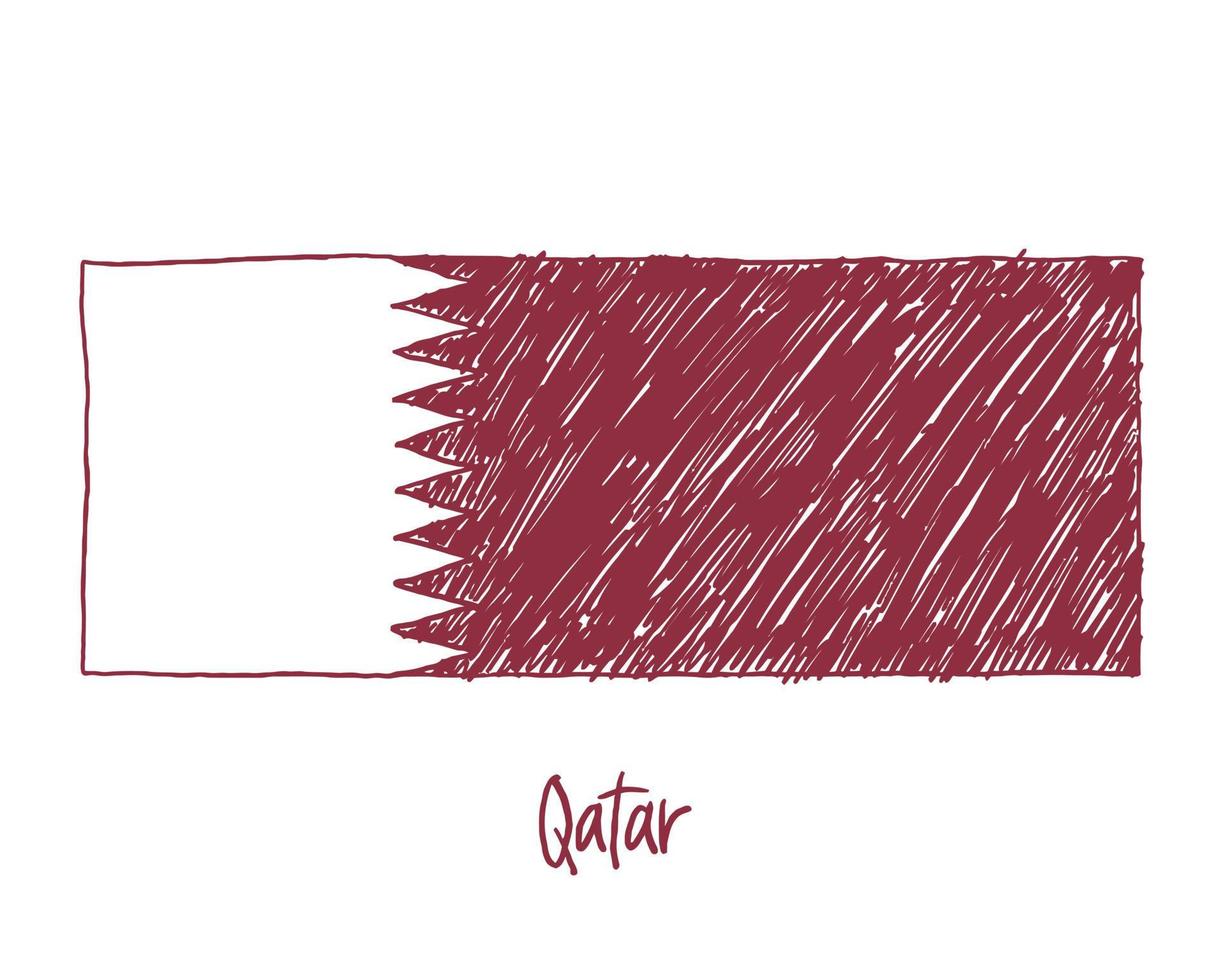 vettore dell'illustrazione dello schizzo della matita o dell'indicatore della bandiera del qatar