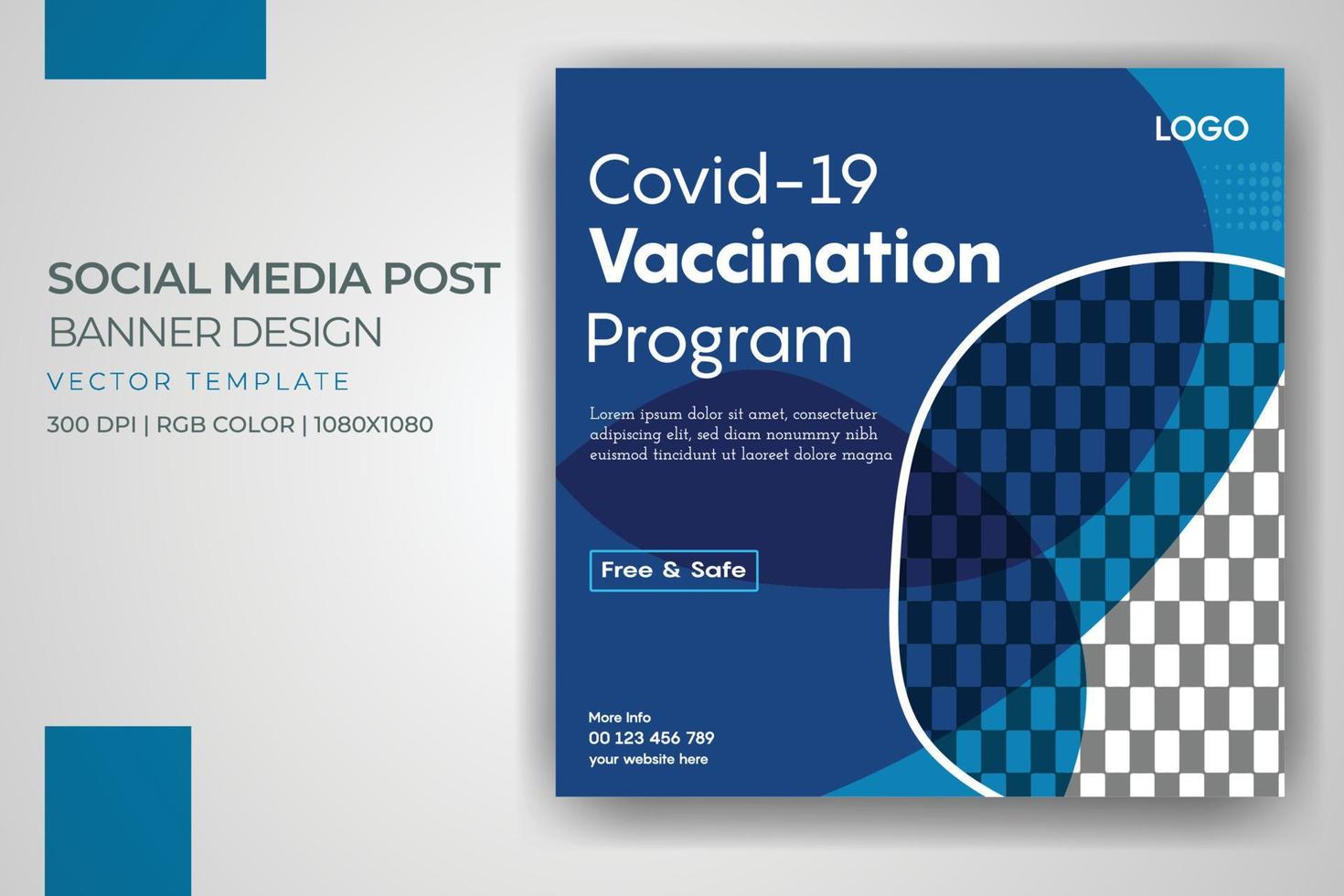 covid programma di vaccinazione banner salute medica social media post modello vettoriale design