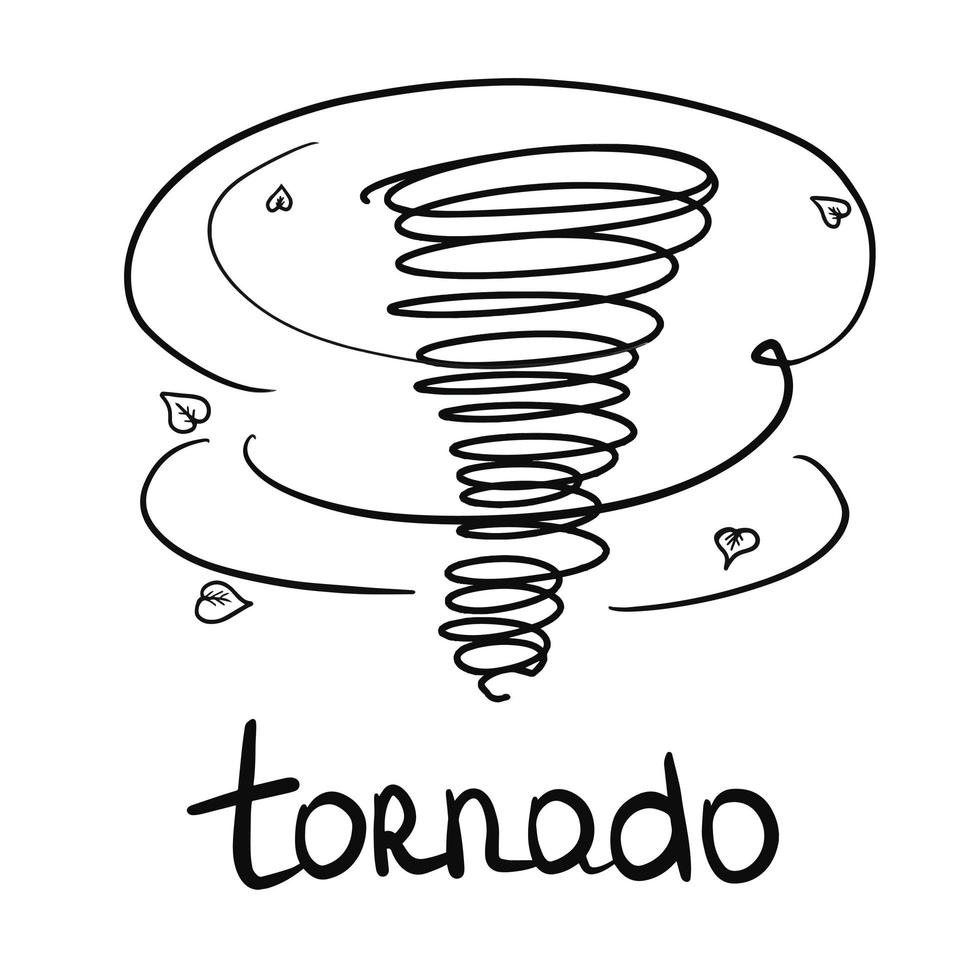 tornado, uragano, vortice su uno sfondo bianco. scarabocchiare illustrazione per logo, stampa, biglietti di auguri, poster, adesivi, design tessile e stagionale. vettore