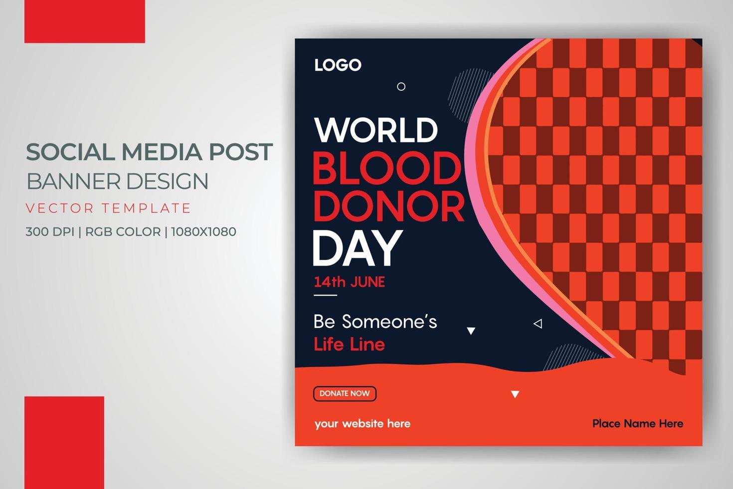 banner per la donazione di sangue modello di post sui social media per la giornata mondiale del donatore di sangue vettore