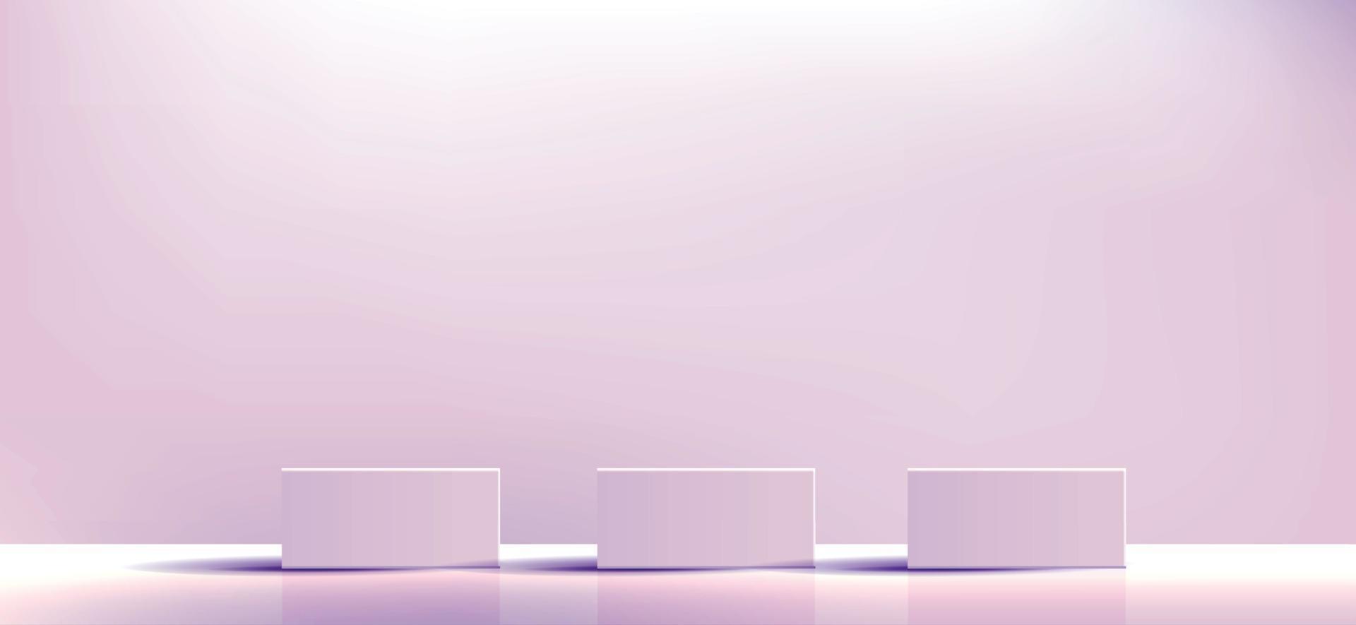 podio geometrico viola quadrato e scatole minimali. vetrina vuota per la presentazione del prodotto cosmetico. rivista di moda. disegno di illustrazione vettoriale. vettore