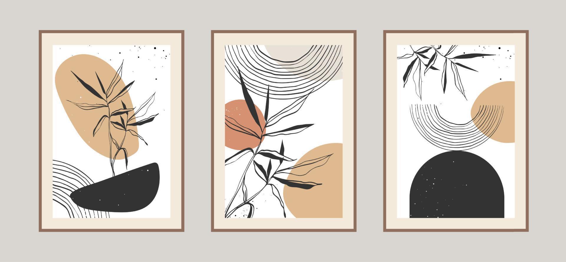 moderno astratto foglie linea arte sfondo con diverse forme per la decorazione della parete, cartolina o copertina brochure. disegno di illustrazioni vettoriali
