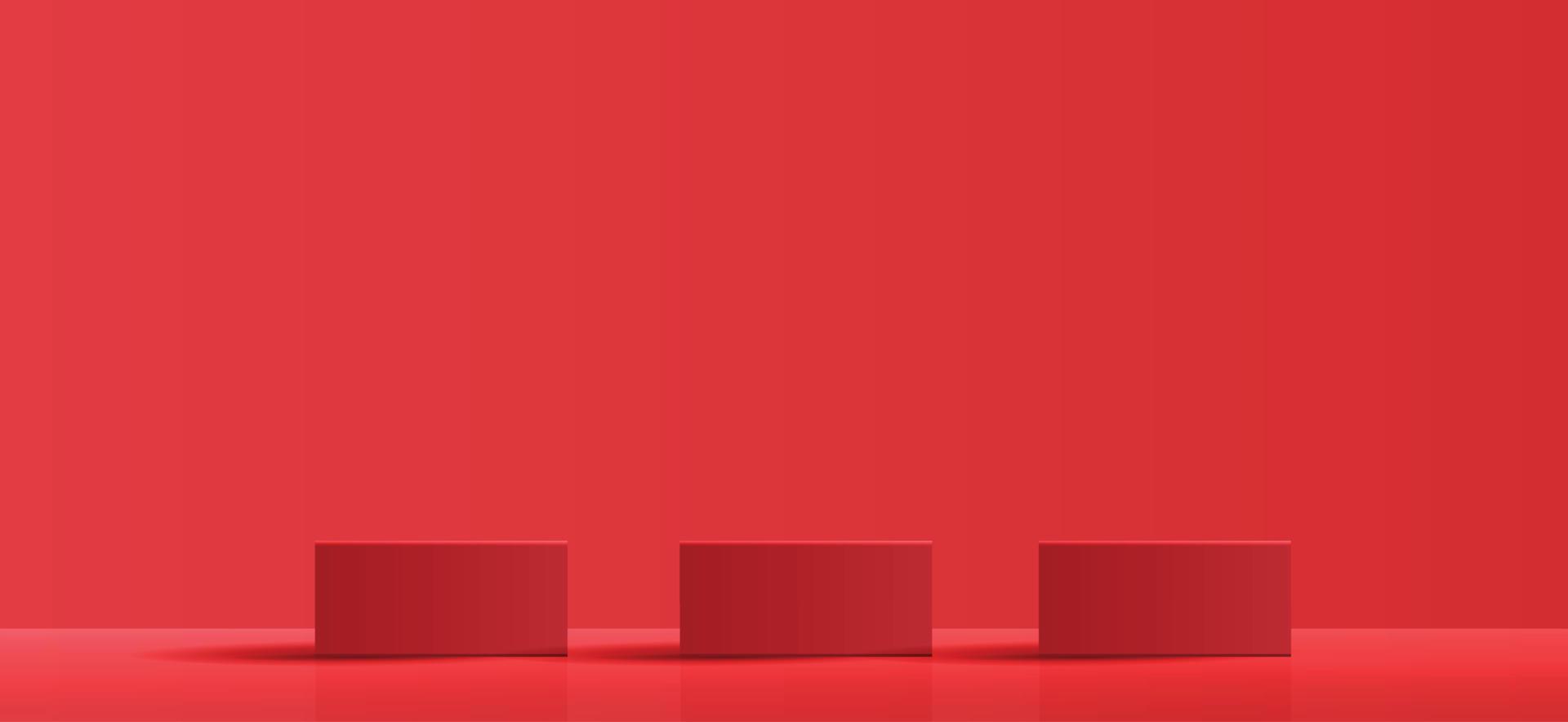 sfondo cosmetico per la presentazione di prodotti, marchi e imballaggi. forma geometrica modanatura quadrata sul palco del podio con sfondo rosso scintillante effetto luce. disegno vettoriale. vettore