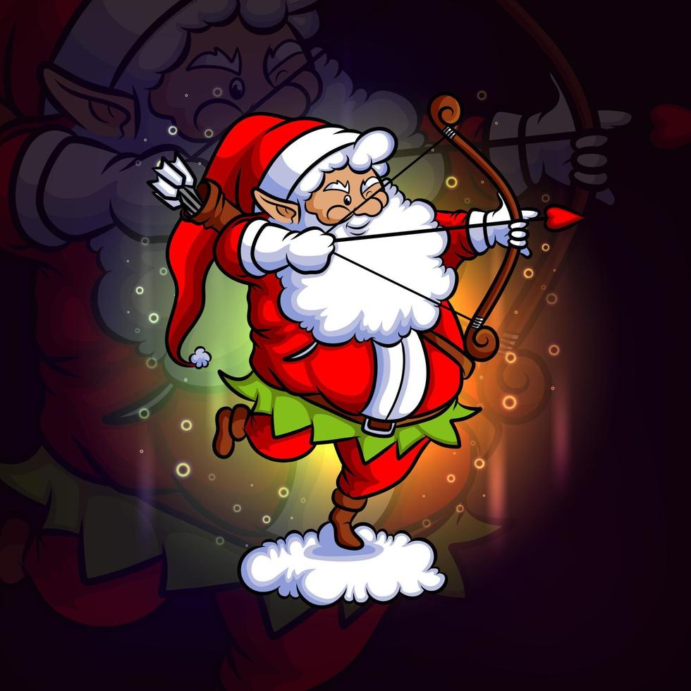 l'arciere di babbo natale esport logo design vettore