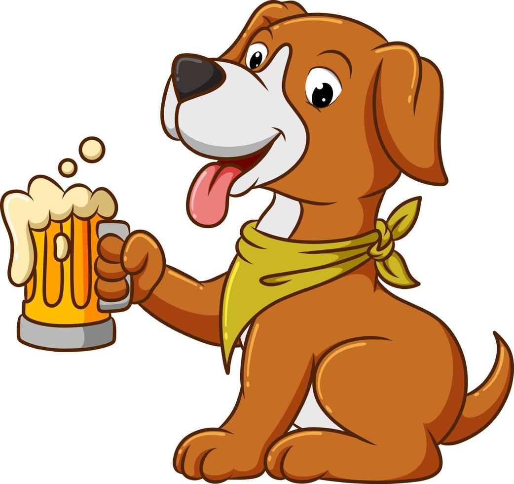 il cane freddo tiene in mano la birra alla radice vettore