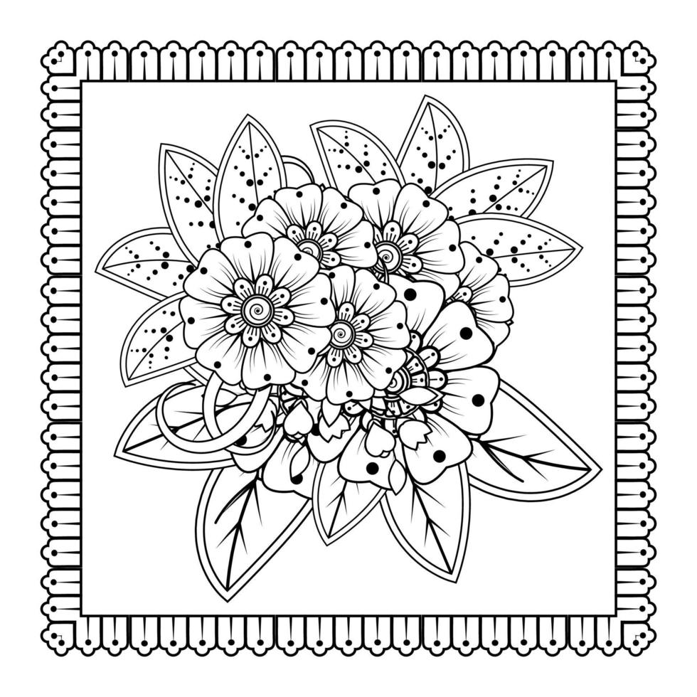 fiore mehndi per henné, mehndi, tatuaggio, decorazione. ornamento decorativo in stile etnico orientale, ornamento scarabocchio, disegno a mano contorno. pagina del libro da colorare. vettore