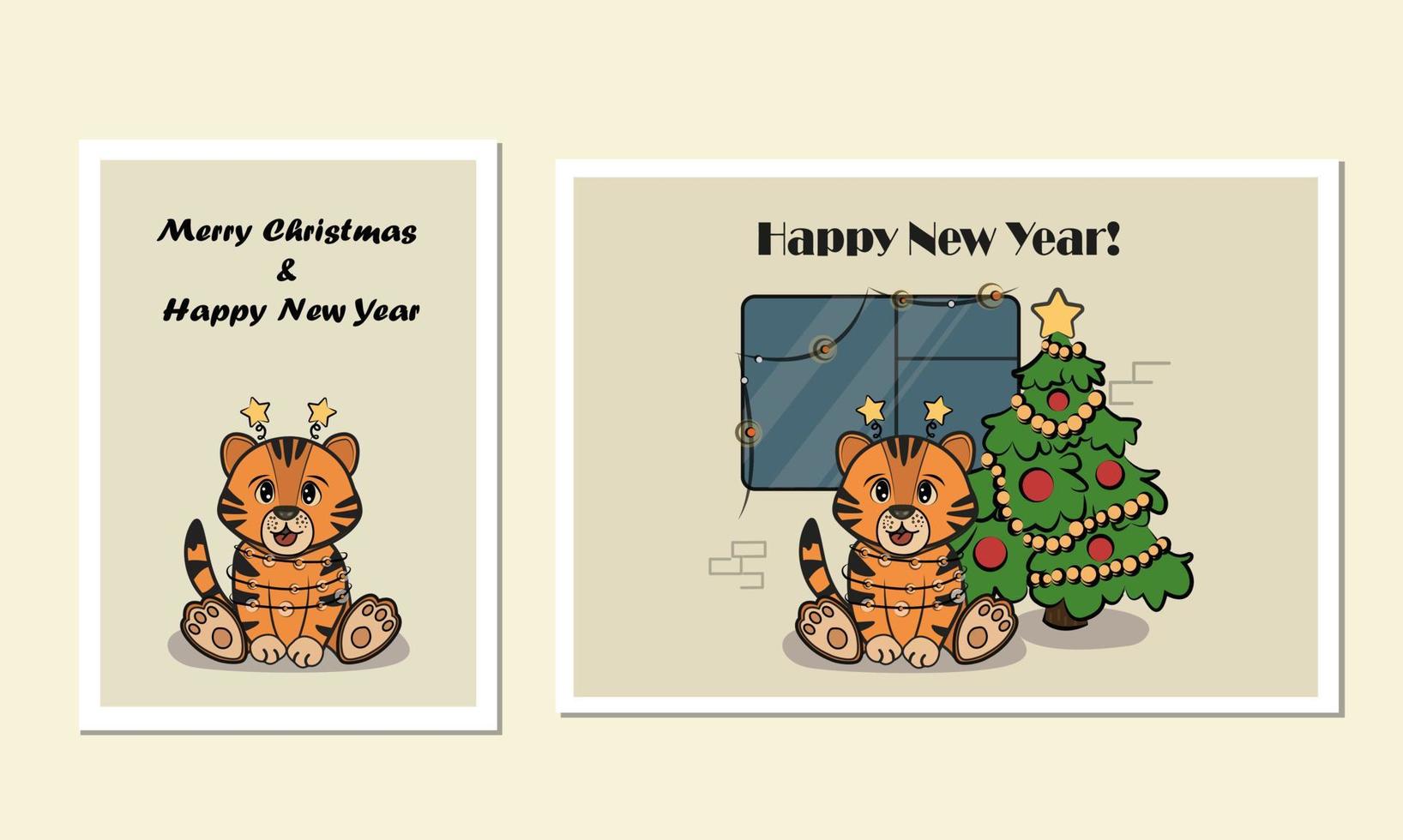 felice anno nuovo 2022 buon natale simpatico pacchetto di carte tigre con simbolo dell'anno 2022 vettore