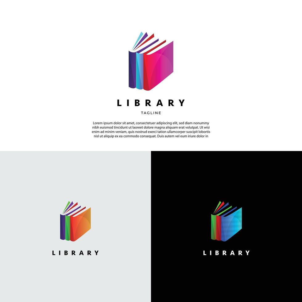 icona del simbolo del segno del modello di progettazione del logo del libro colorato della biblioteca vettore