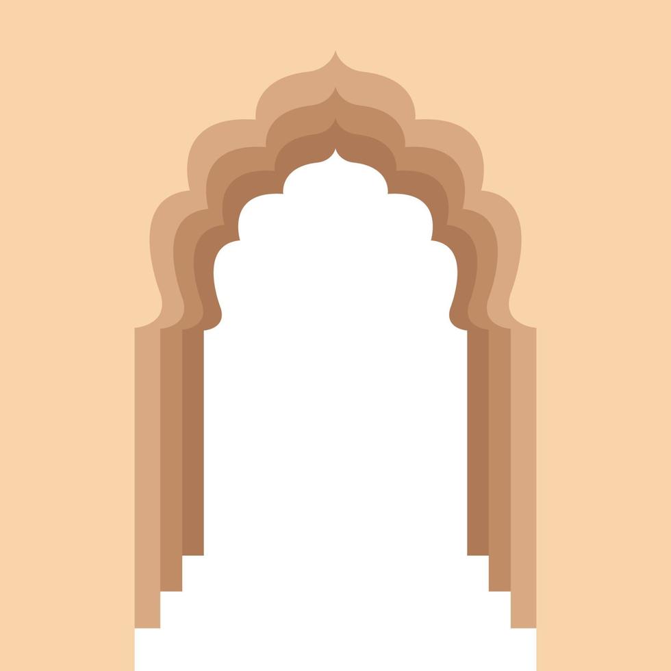 ingresso ad arco al palazzo indiano, illustrazione piatta nei colori beige e marrone, isolato su sfondo bianco vettore