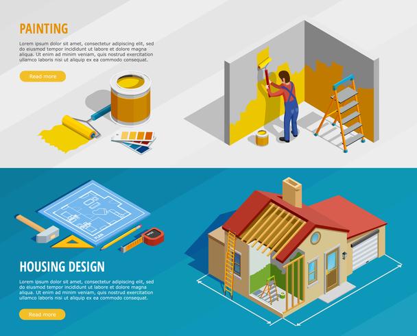 Insegne orizzontali isometriche di rinnovamento domestico vettore