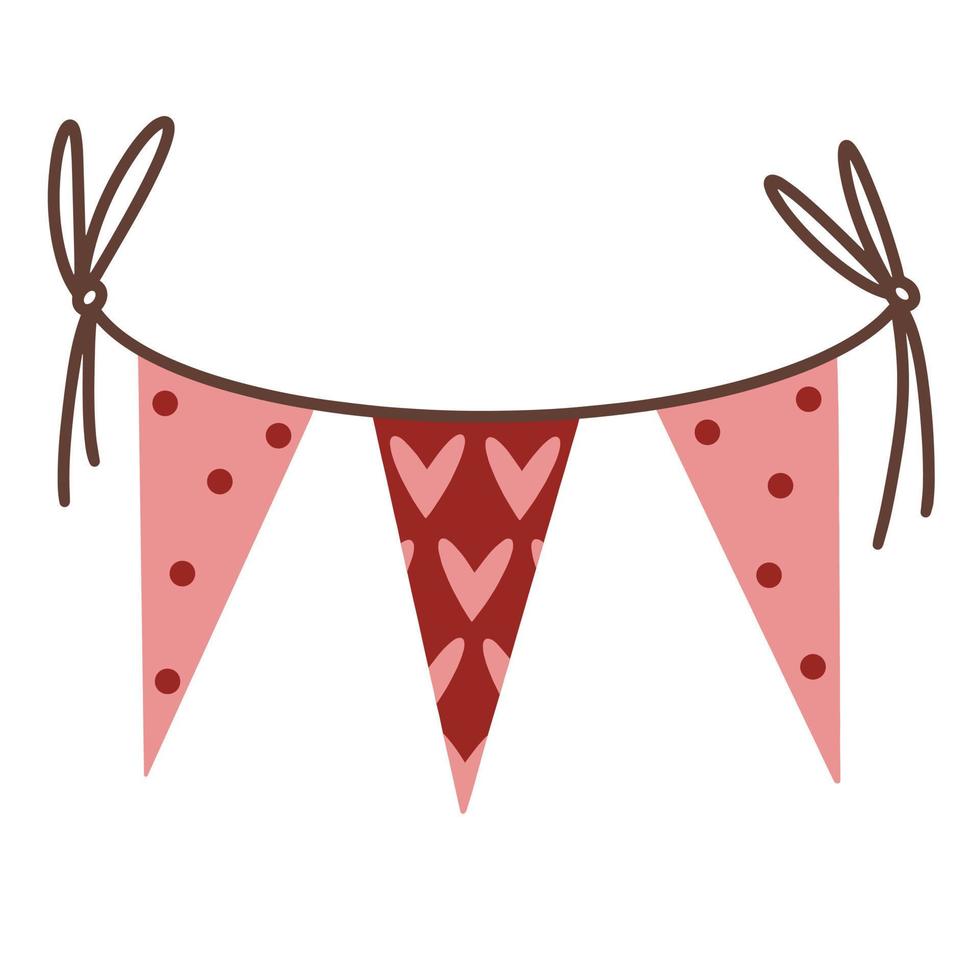 stamina. ghirlanda rosa carina disegnata a mano su una corda. striscioni triangolari con cuori, pois. bandiera romantica, concetto piatto per san valentino, compleanno, matrimonio, festa, evento. icona vettoriale festivo