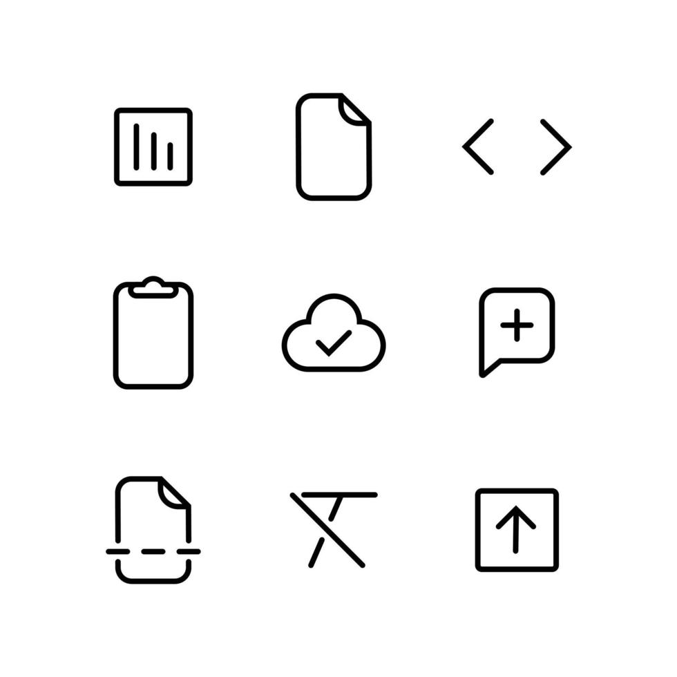set di icone per l'interfaccia di elaborazione del testo e dei documenti vettore