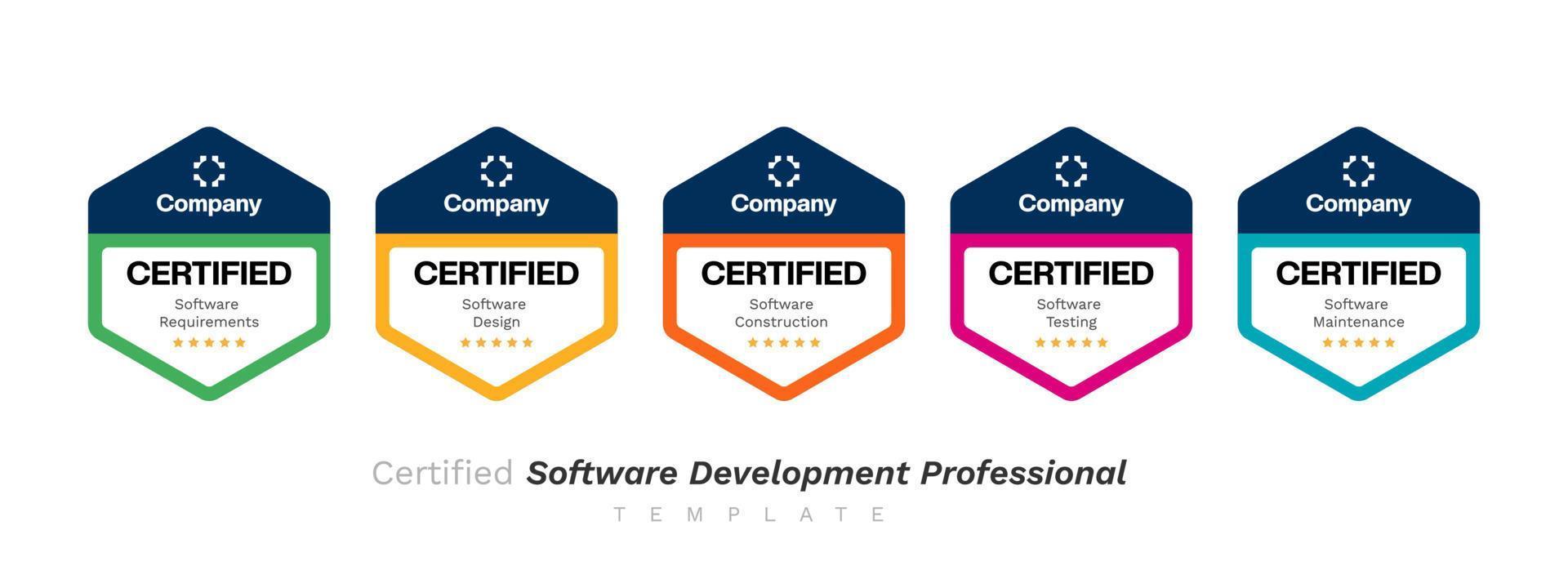 modello di progettazione vettoriale professionale di sviluppo software certificato. logo del distintivo di formazione aziendale certificato.