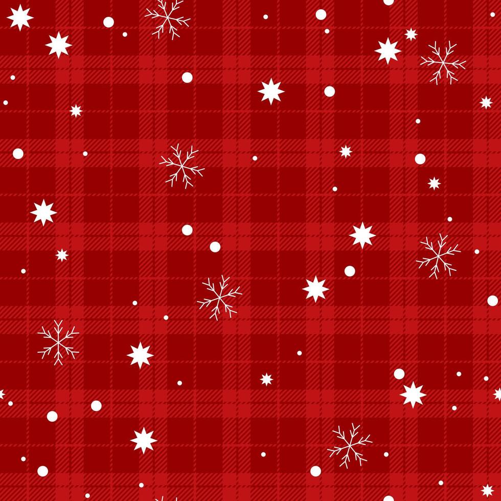 natale, tartan rosso, plaid, vettore, seamless, modello, fondo, con, inverno, neve, fiocchi neve, e, stars vettore