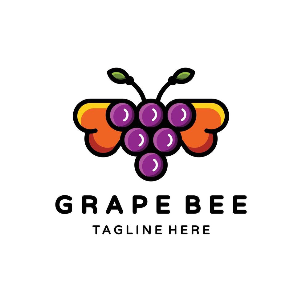 combinazione ape e uva con stile piatto minimalista su sfondo bianco, modello vettoriale logo design modificabile