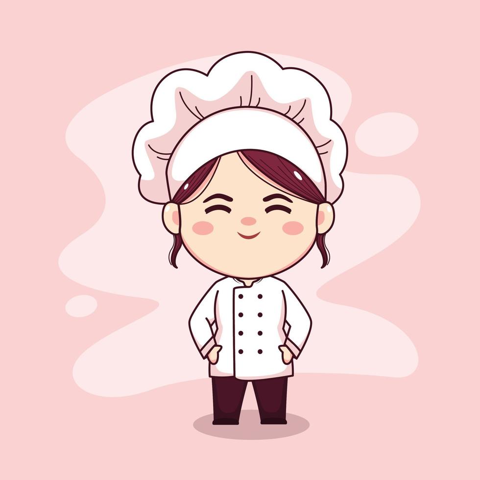 carino e kawaii chef femmina cartone animato manga chibi vector character design