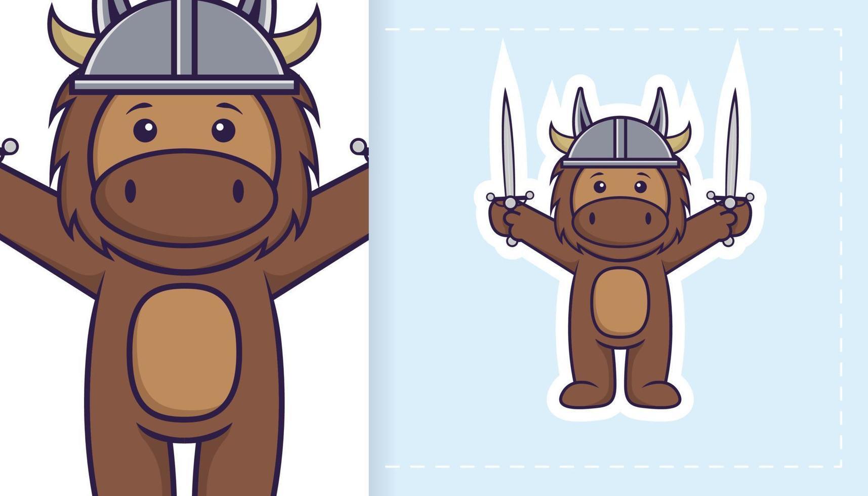 simpatico personaggio mascotte toro. può essere utilizzato per adesivi, toppe, tessuti, carta. illustrazione vettoriale
