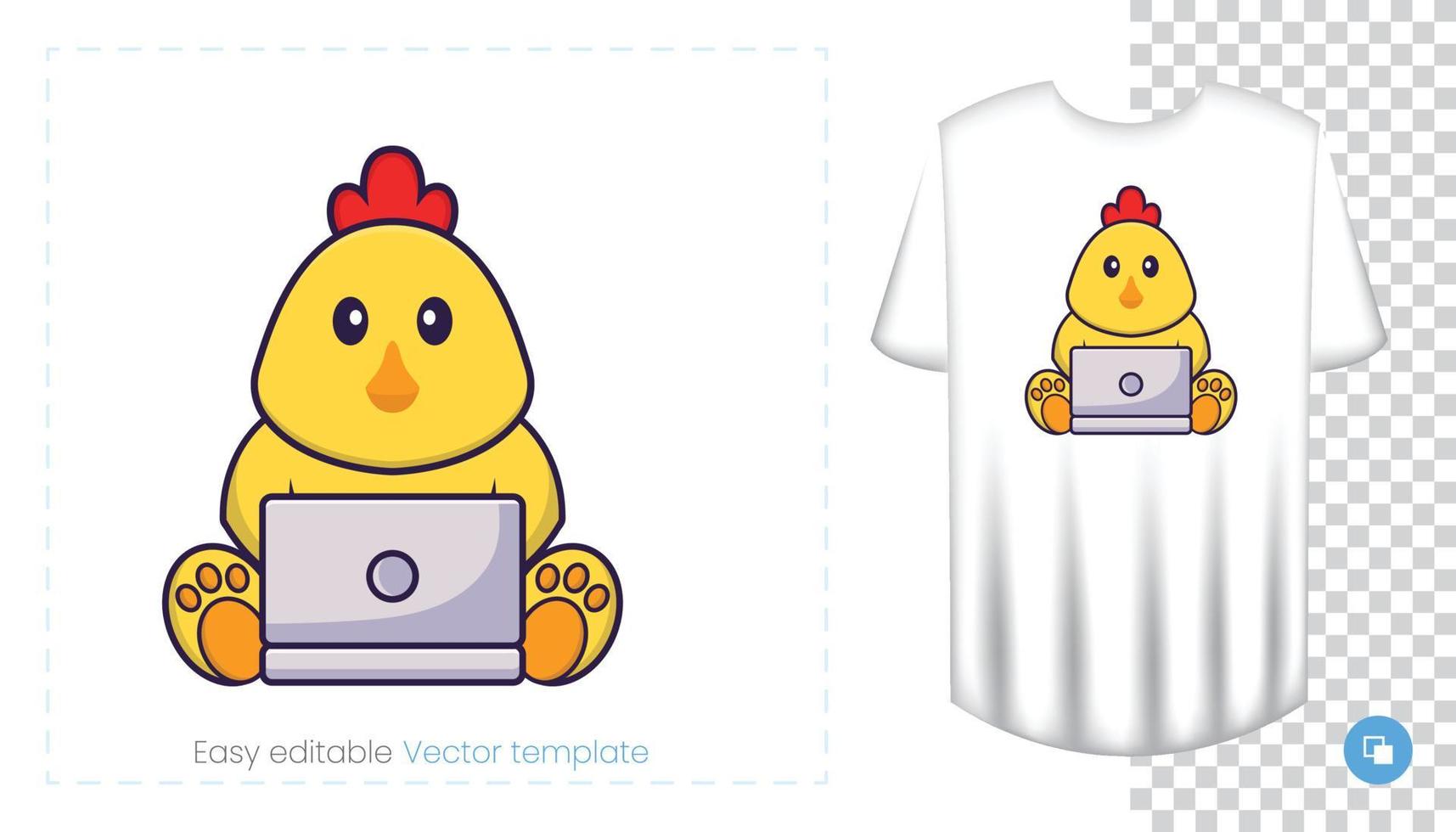 simpatico personaggio di pollo. stampe su t-shirt, felpe, custodie per cellulari, souvenir. illustrazione vettoriale isolato su sfondo bianco.