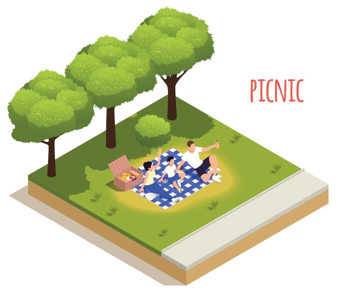 elemento isometrico isolato picnic vettore