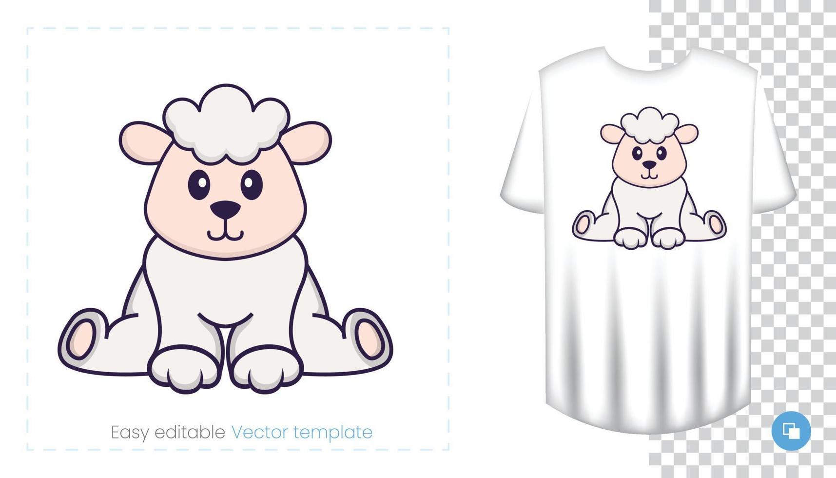 simpatico personaggio di pecora. stampe su t-shirt, felpe, custodie per cellulari, souvenir. illustrazione vettoriale isolato su sfondo bianco.