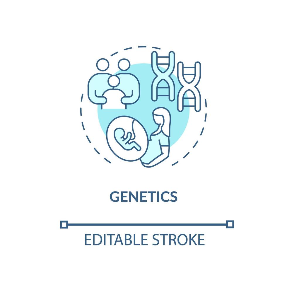 icona del concetto di genetica. adhd causa illustrazione al tratto sottile idea astratta. componente ereditaria. madre, padre geneticamente predisposti. disegno a colori contorno vettoriale isolato. tratto modificabile