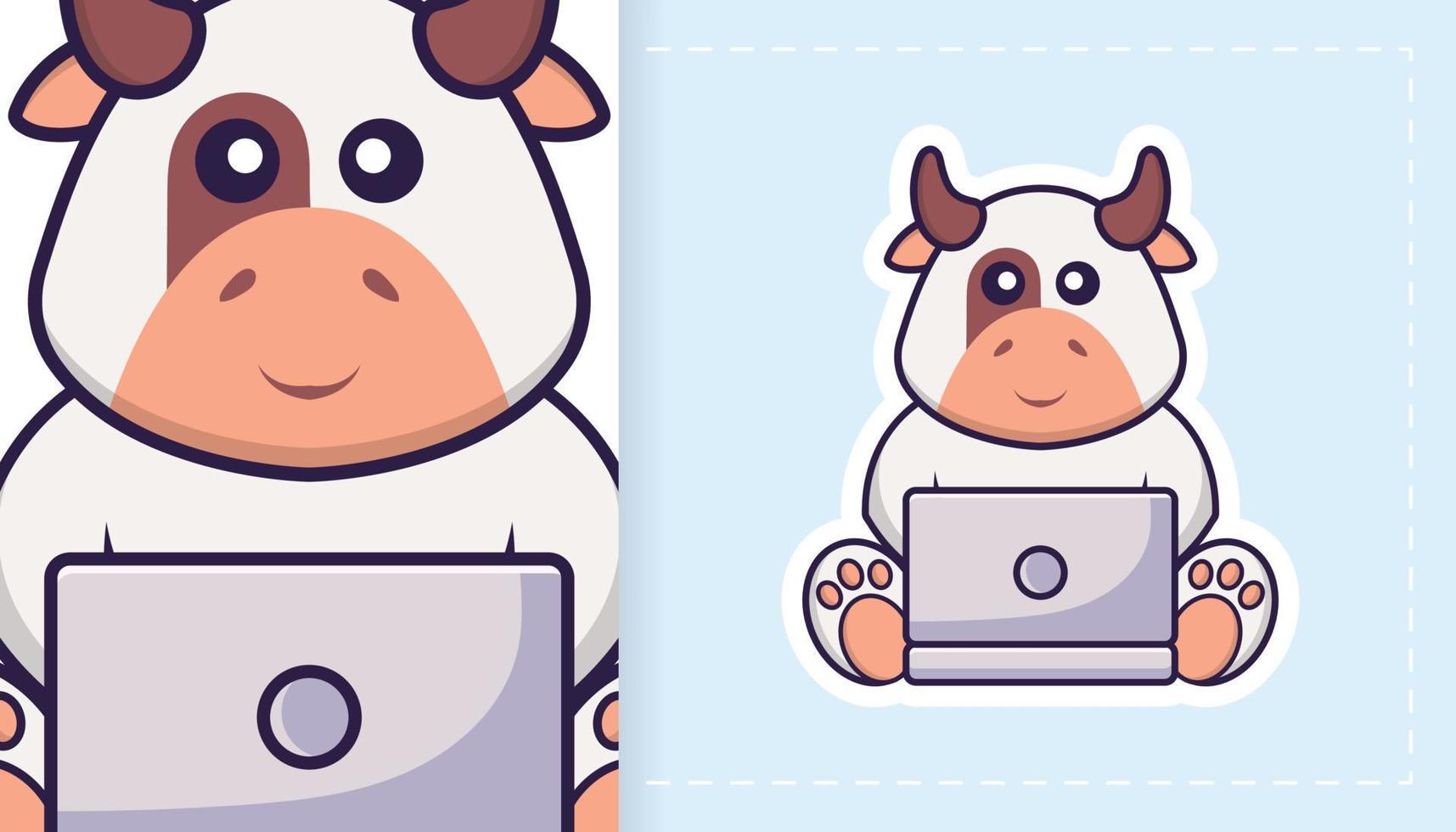 simpatico personaggio mascotte mucca. può essere utilizzato per adesivi, toppe, tessuti, carta. illustrazione vettoriale