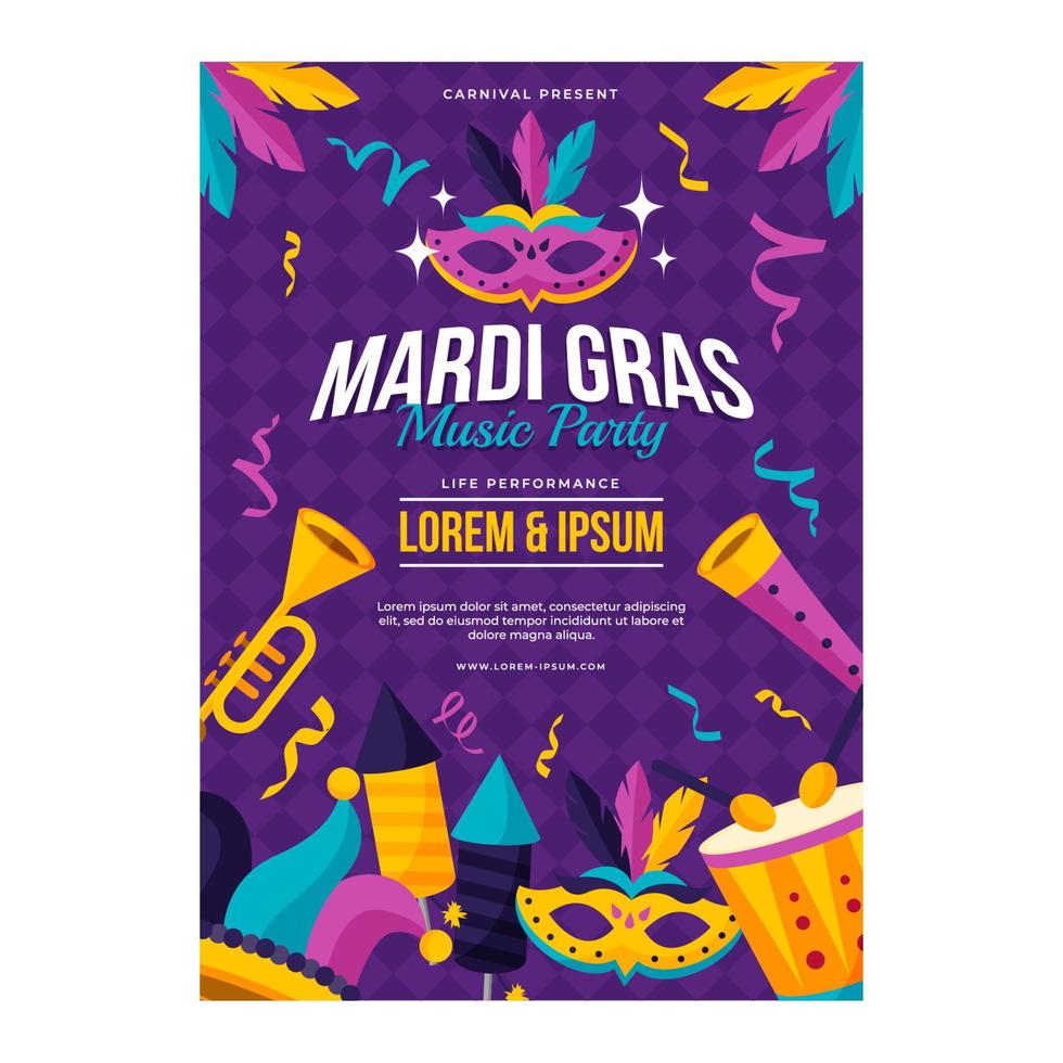 poster della festa musicale del mardi gras vettore