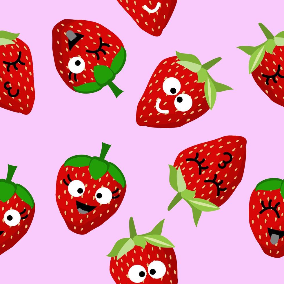 simpatico cartone animato fragola senza cuciture sfondo vettoriale design per bambini, decorazione, carta da parati, carta da imballaggio, tessuto, sfondo