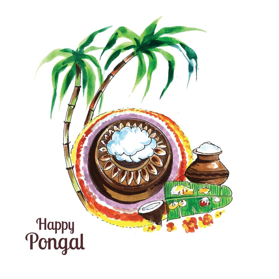 felice pongal holiday card design del festival dell'india vettore