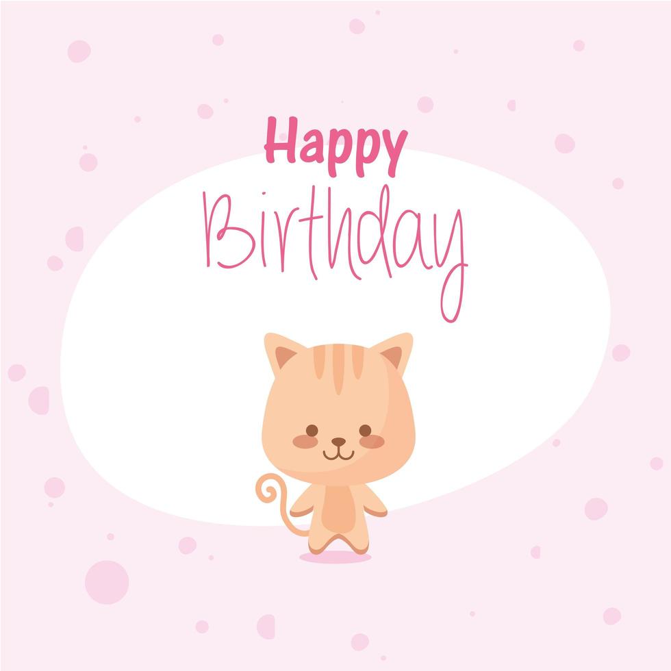 cartone animato gatto e disegno vettoriale di buon compleanno
