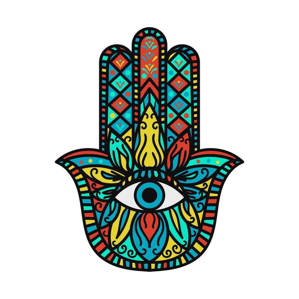 hamsa fatima mano tradizione amuleto simbolo colorato vettore