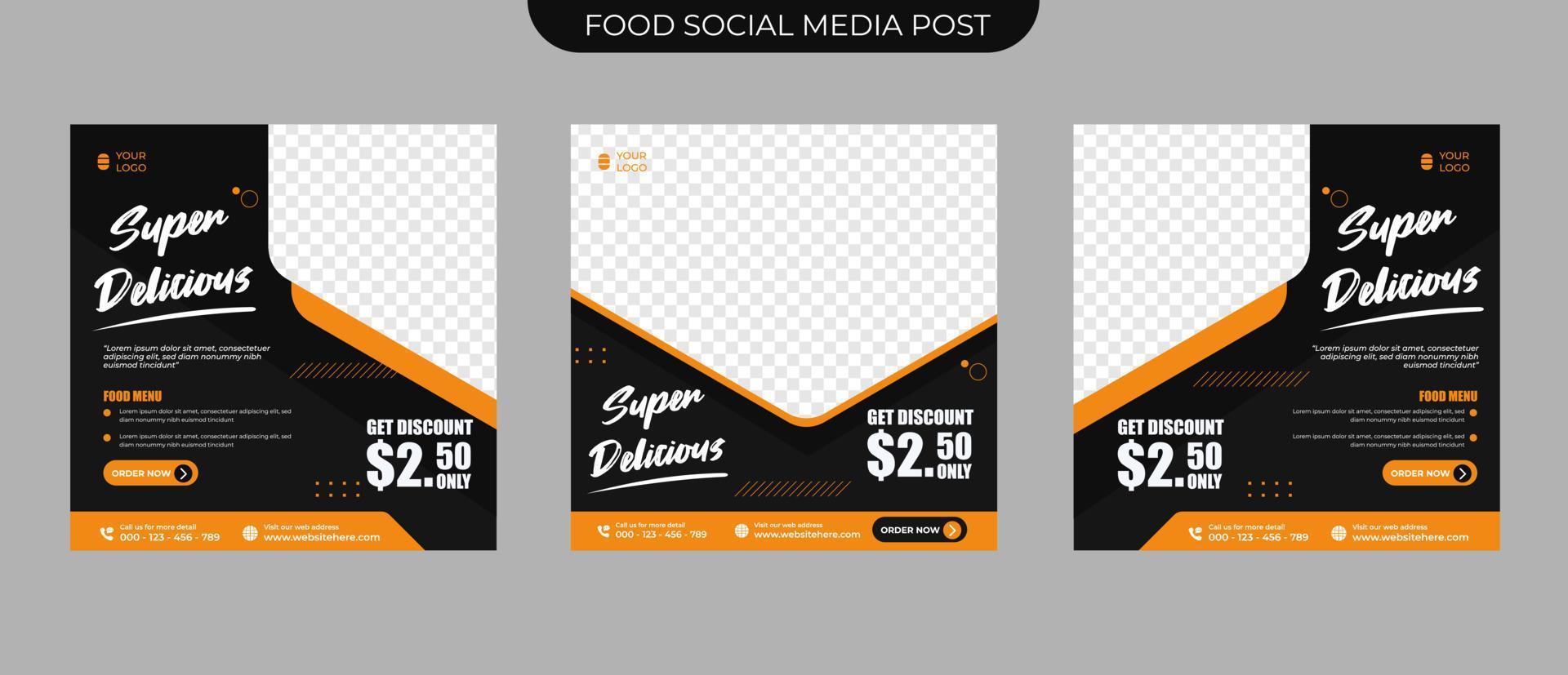 set di concetto di promozione del menu del cibo del ristorante modificabile per i social media post banner e flyer quadrato template vettoriale